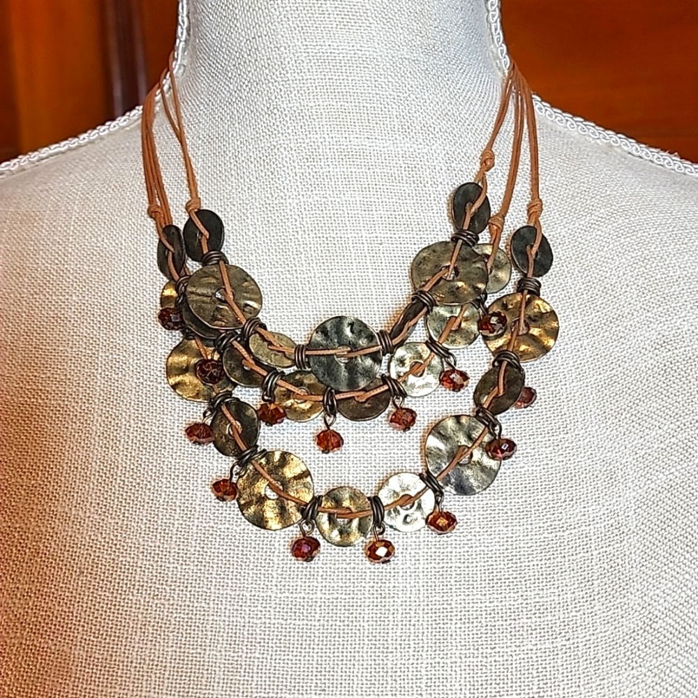Layered boho bronze rings necklace